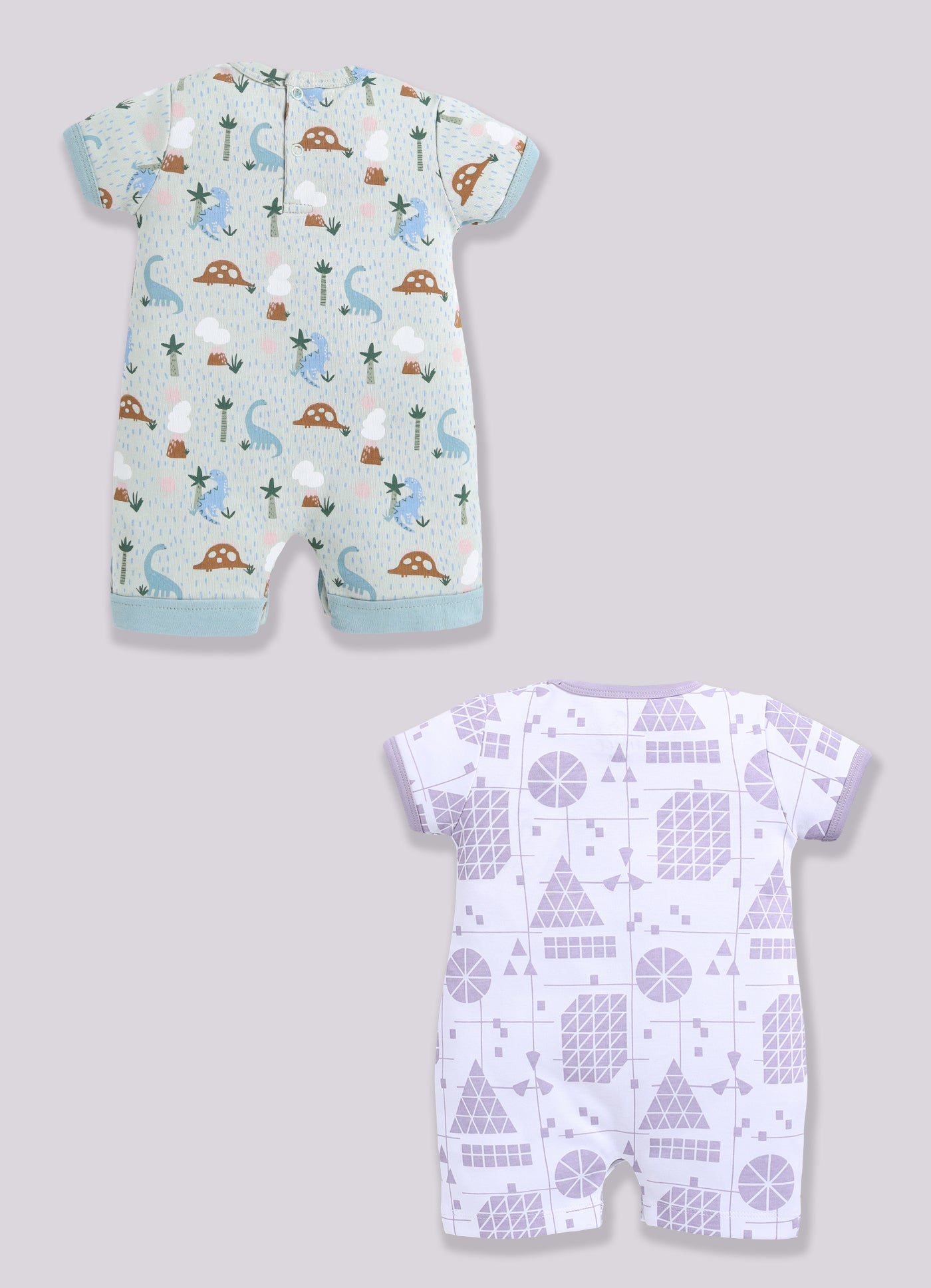 Half Sleeve Romper for Boys - Pista Green & Off-White