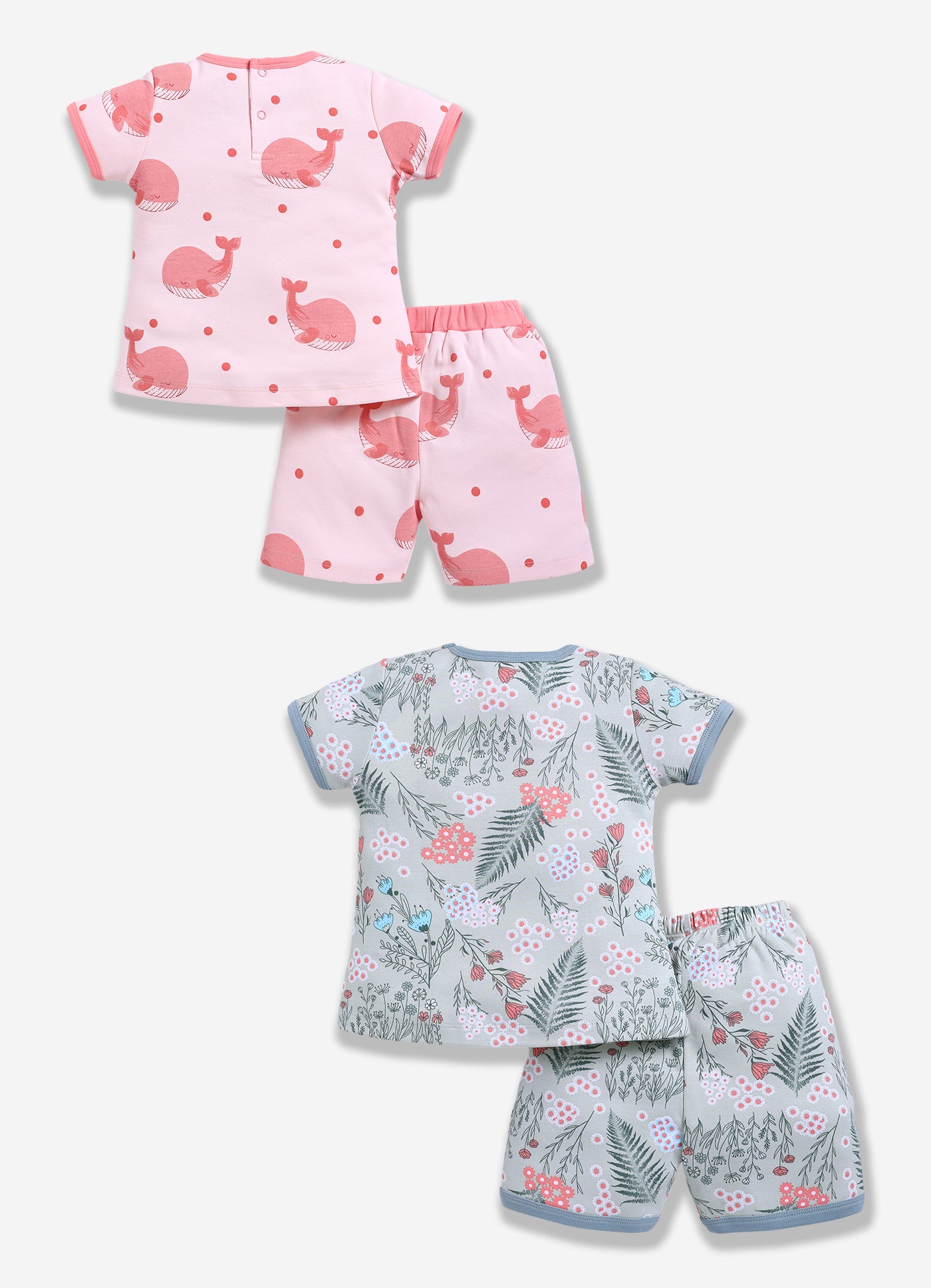 Half-Sleeve Top & Bottom For Girls - Salmon & Sage