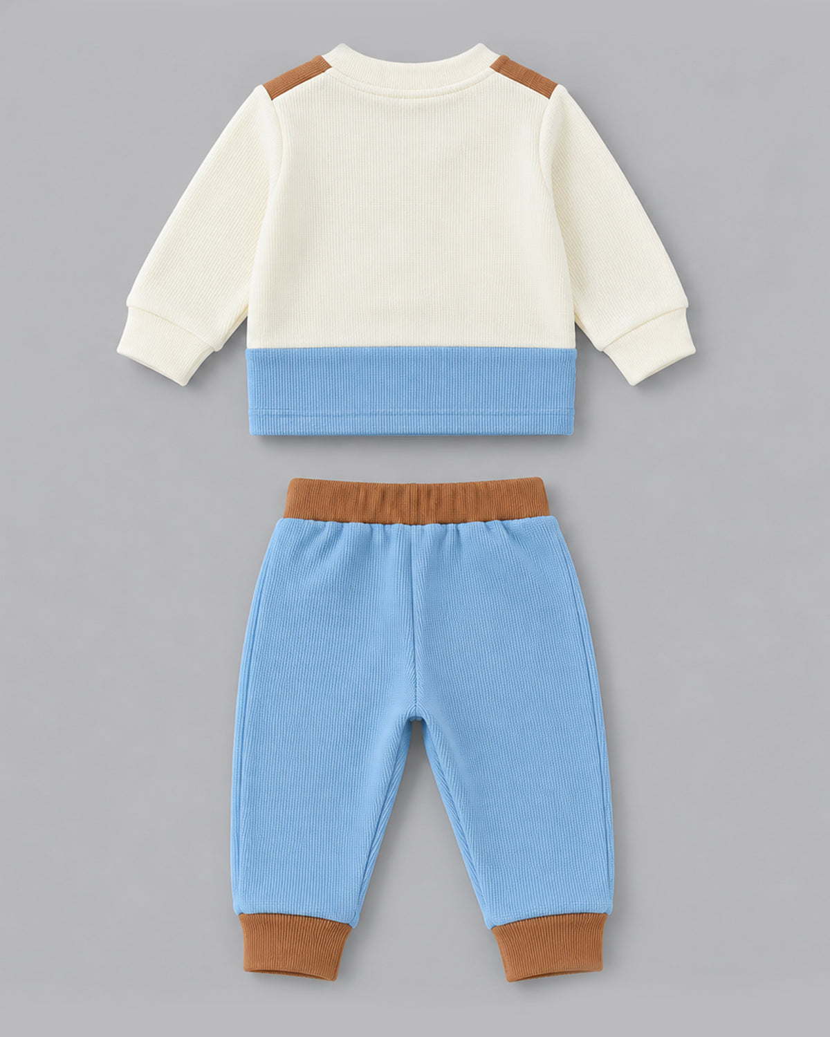 Pirate Bunny Embroidered Color-Blocked Waffle Knit Full Sleeve Top and Bottom for Boys - Off-White