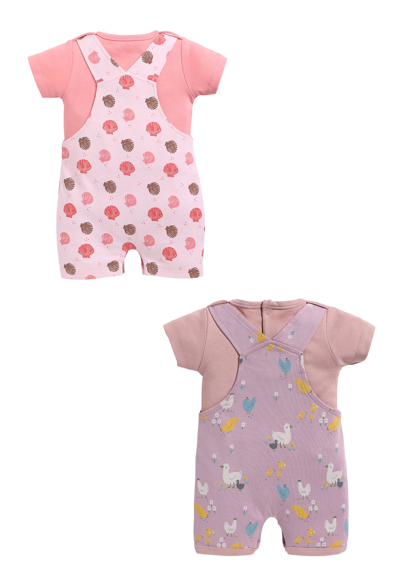 Half Sleeve Dungaree for Girls - Stone & Coral