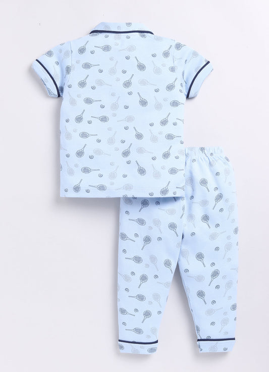 Playful Printed Half Sleeves Baby Boy Night Suit-BLUE