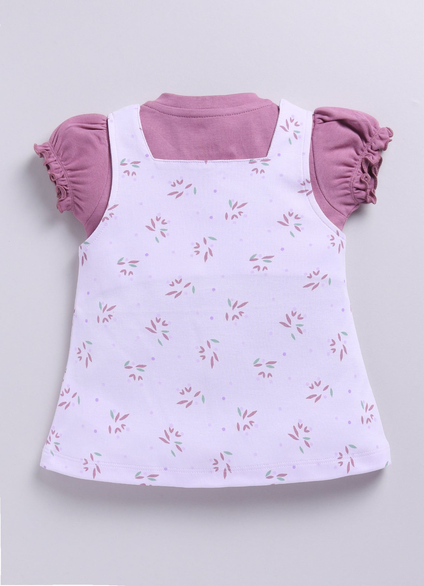 Baby Girl Floral Print Pinafore Dress with Layered Top-PURPLE