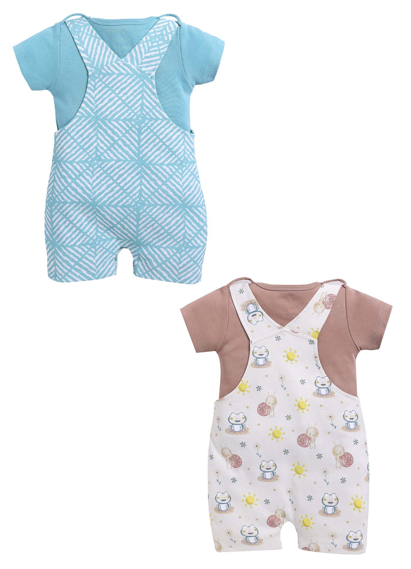 Half Sleeve Dungaree for Boys - Sea Green & Beige