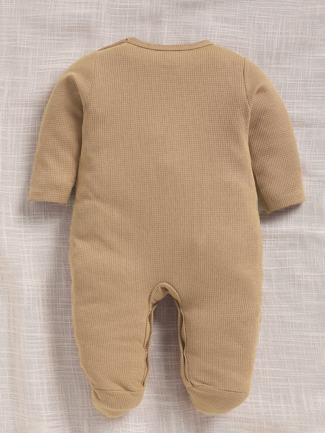 Full Sleeve Romper for Boys – Brown Waffle-Knit Dinosaur Footie