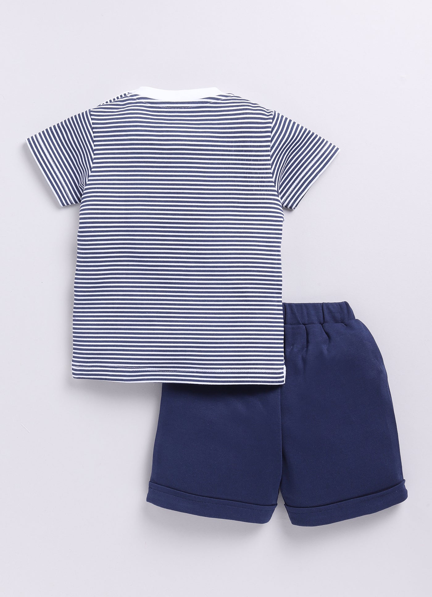 Baby Boy SEA Printed & Nautical Stripes Half T-Shirt and Shorts Set-Navy Blue