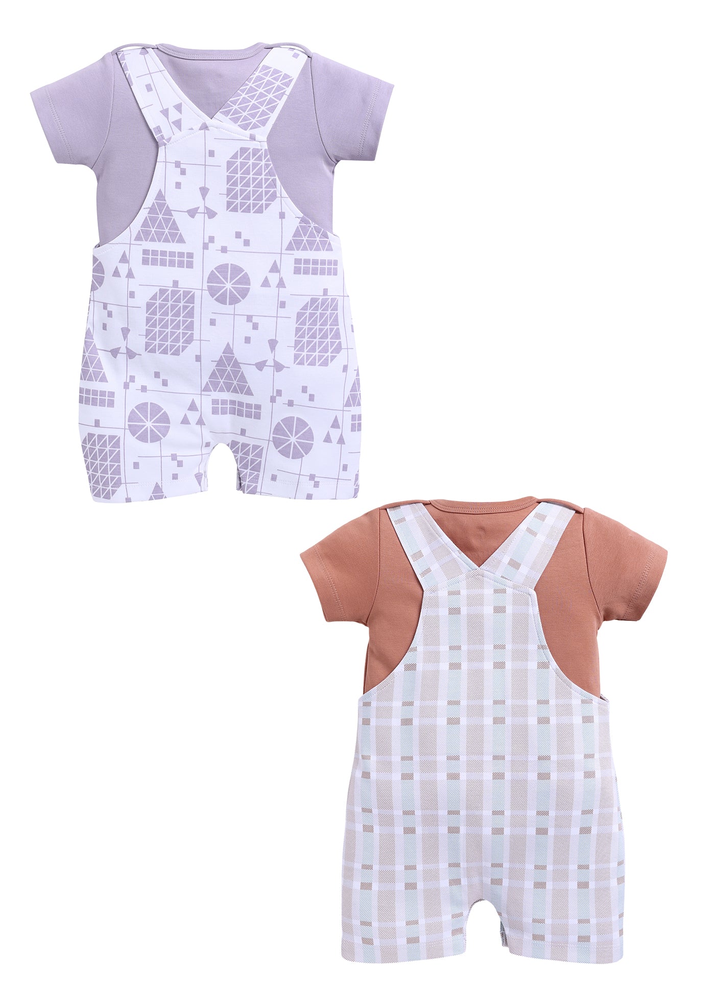 Half Sleeve Dungaree for Boys - Off-White & Tan