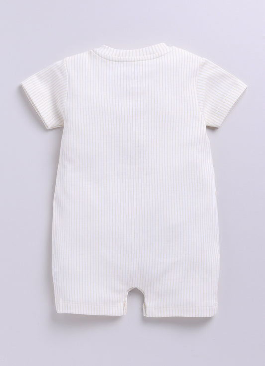 Little Story Bear Embroidered Half Sleeves Summer Romper-BEIGE