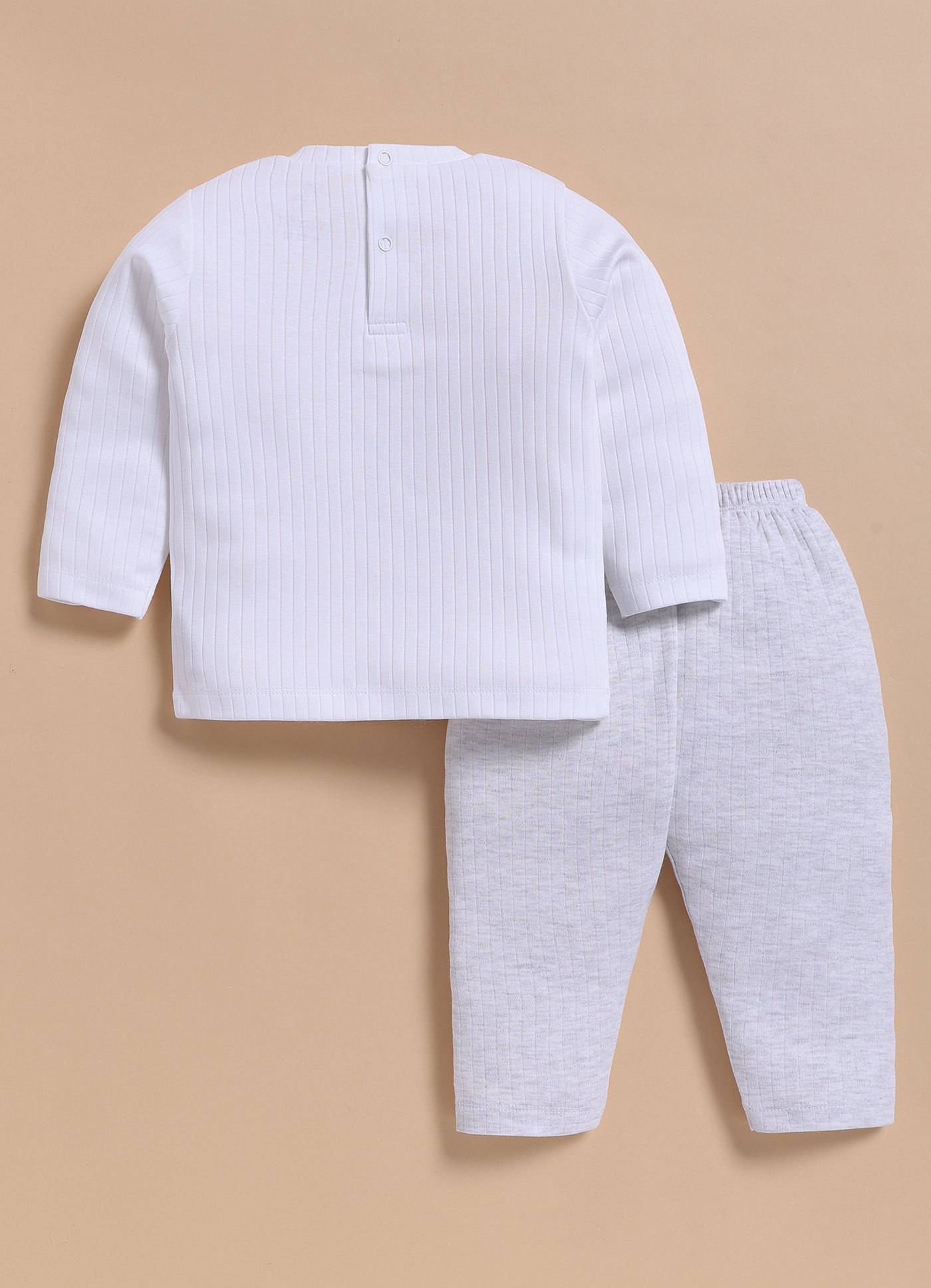 Full-Sleeve Top & Bottom Set for Boys â€“ White with Pocket