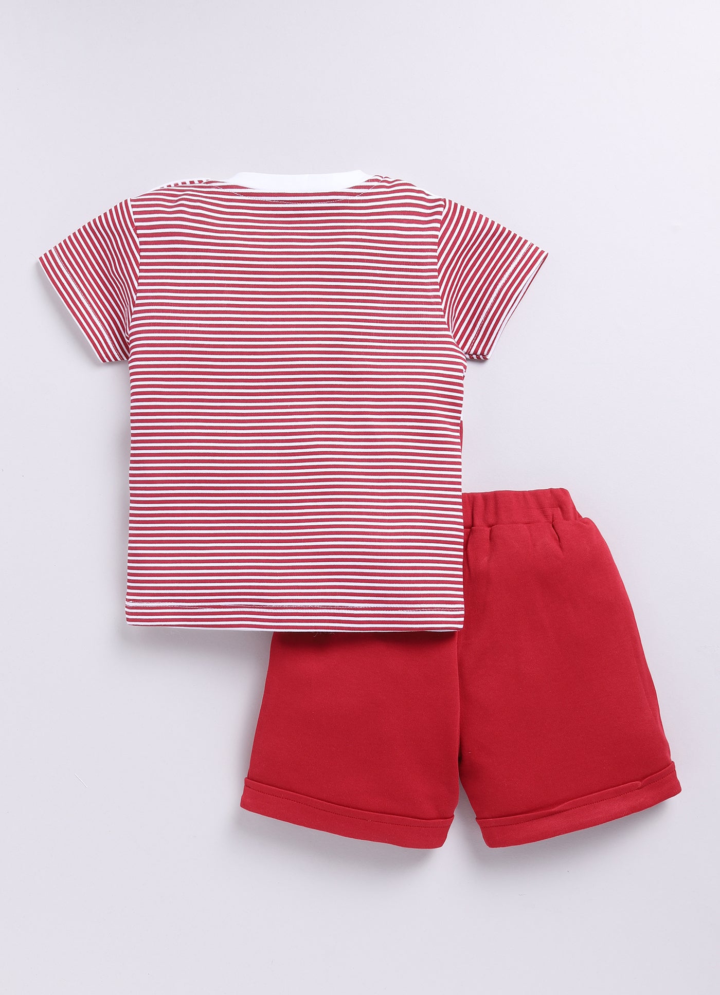 Baby Boy SEA Printed & Nautical Stripes Half T-Shirt and Shorts Set-Red