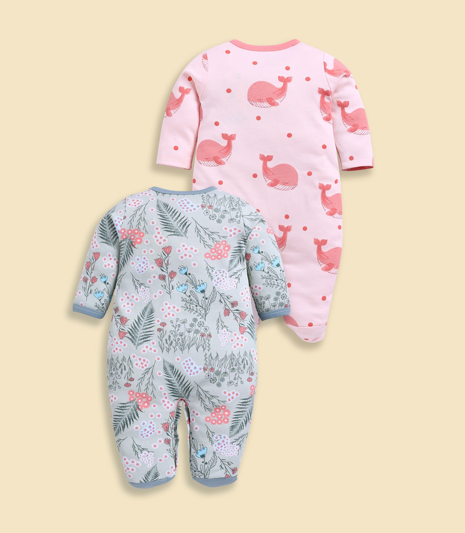 Full Sleeve Romper for Girls - Salmon & Sage