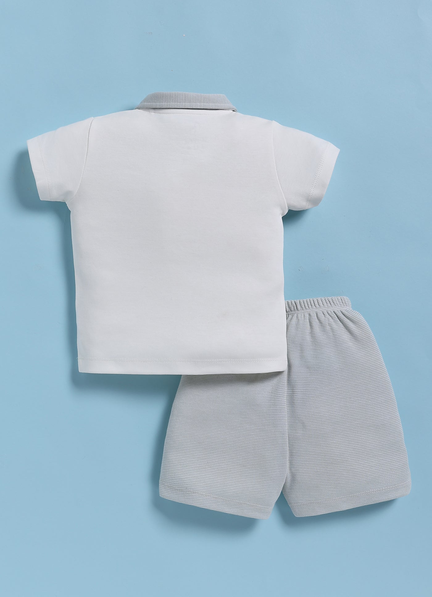 Half-Sleeve Top & Bottom For Boys - White Melange Cute Teddy