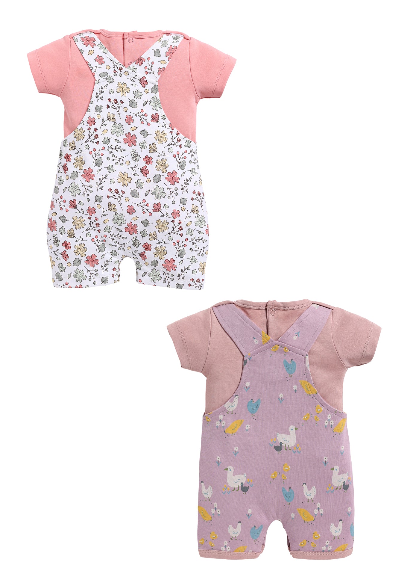 Half Sleeve Dungaree for Girls - Teal & Stone