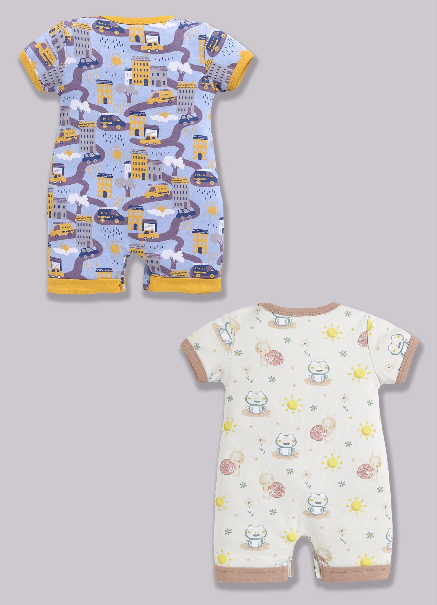 Half Sleeve Romper for Boys - Yellow & Beige
