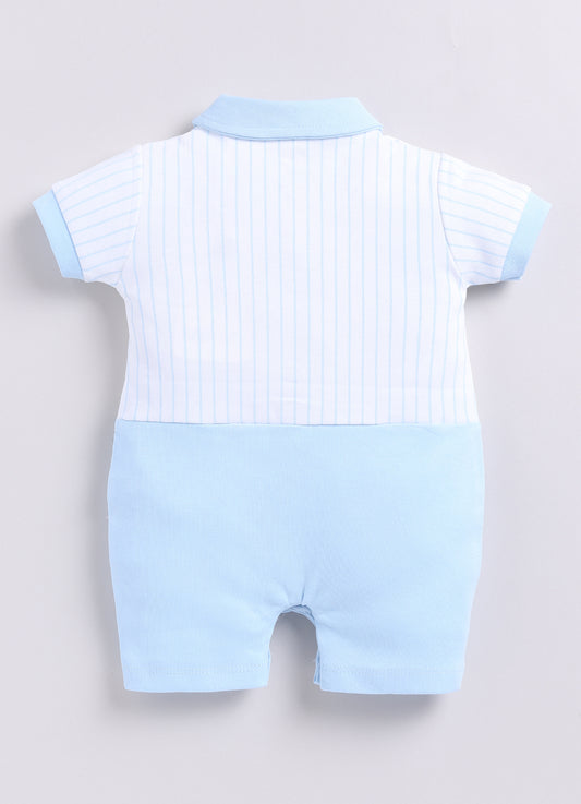 Half Sleeve Striped Baby Boy Romper-Sky Blue