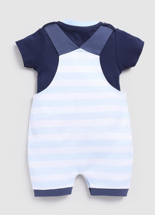 Classy Stripped Baby Boy Dungaree-Navy Blue