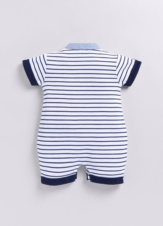 Baby Boy Striped Summer Romper - Navy