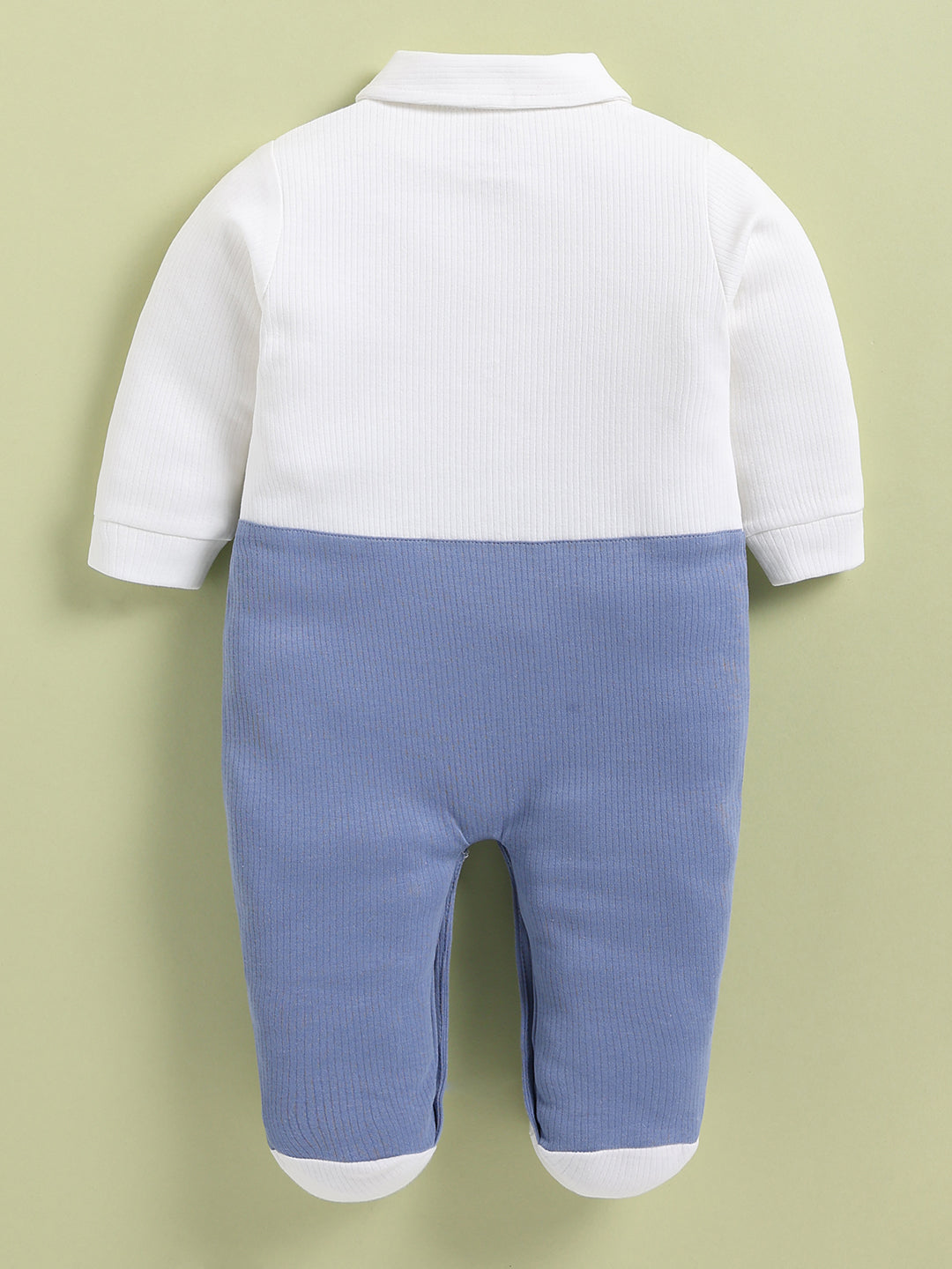Full Sleeve Romper for Boys – Dusty Blue Style Ribbed Footie