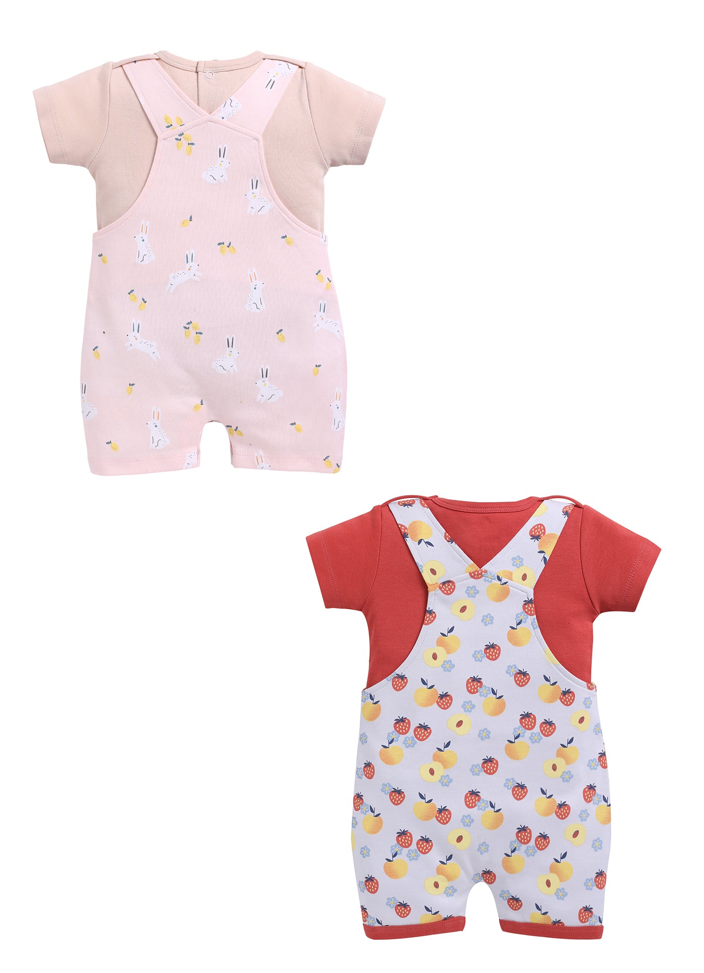 Half Sleeve Dungaree for Girls - Peach & Rose