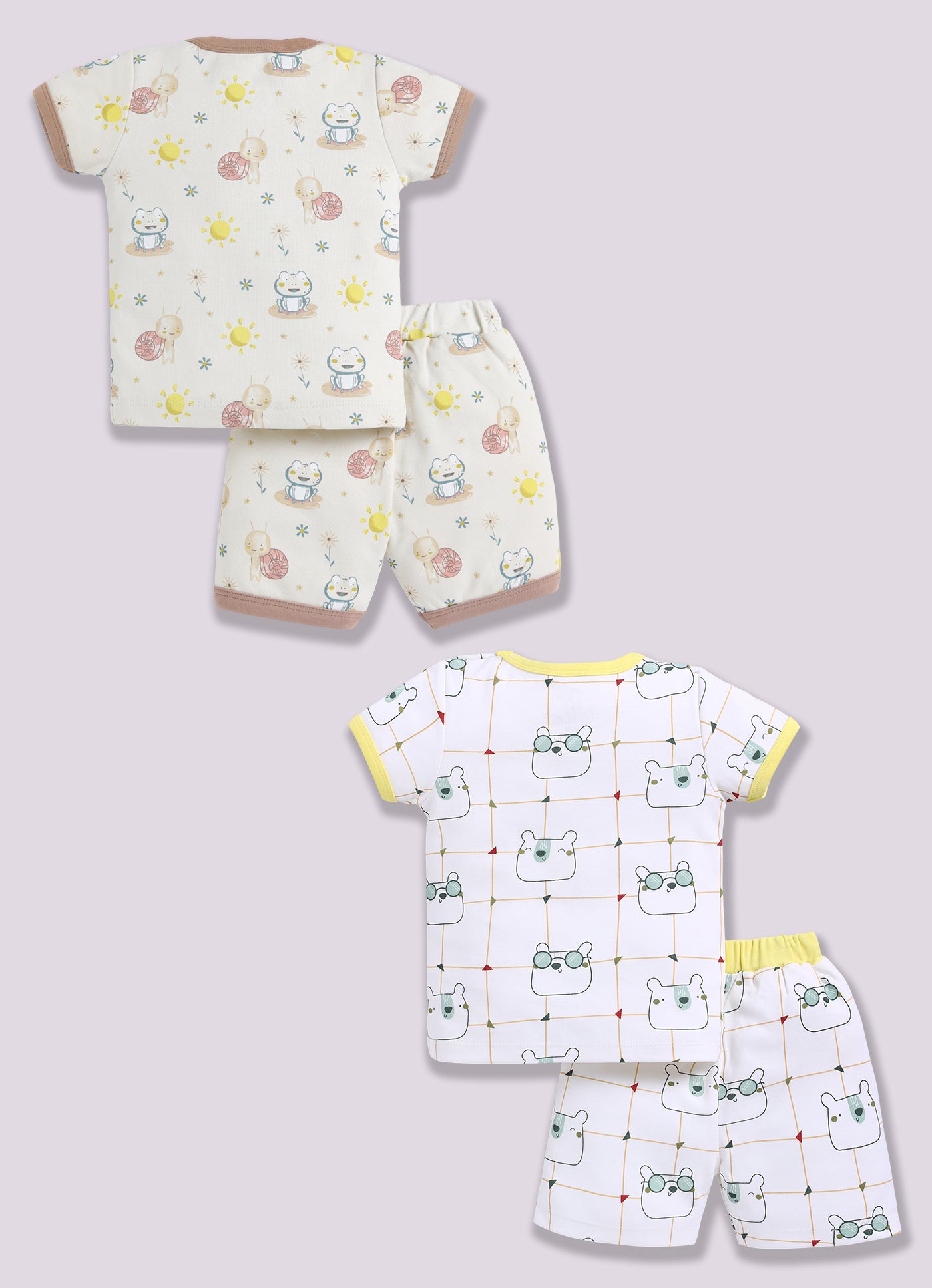 Half Sleeve Top & Bottom for Boys - Beige & Green