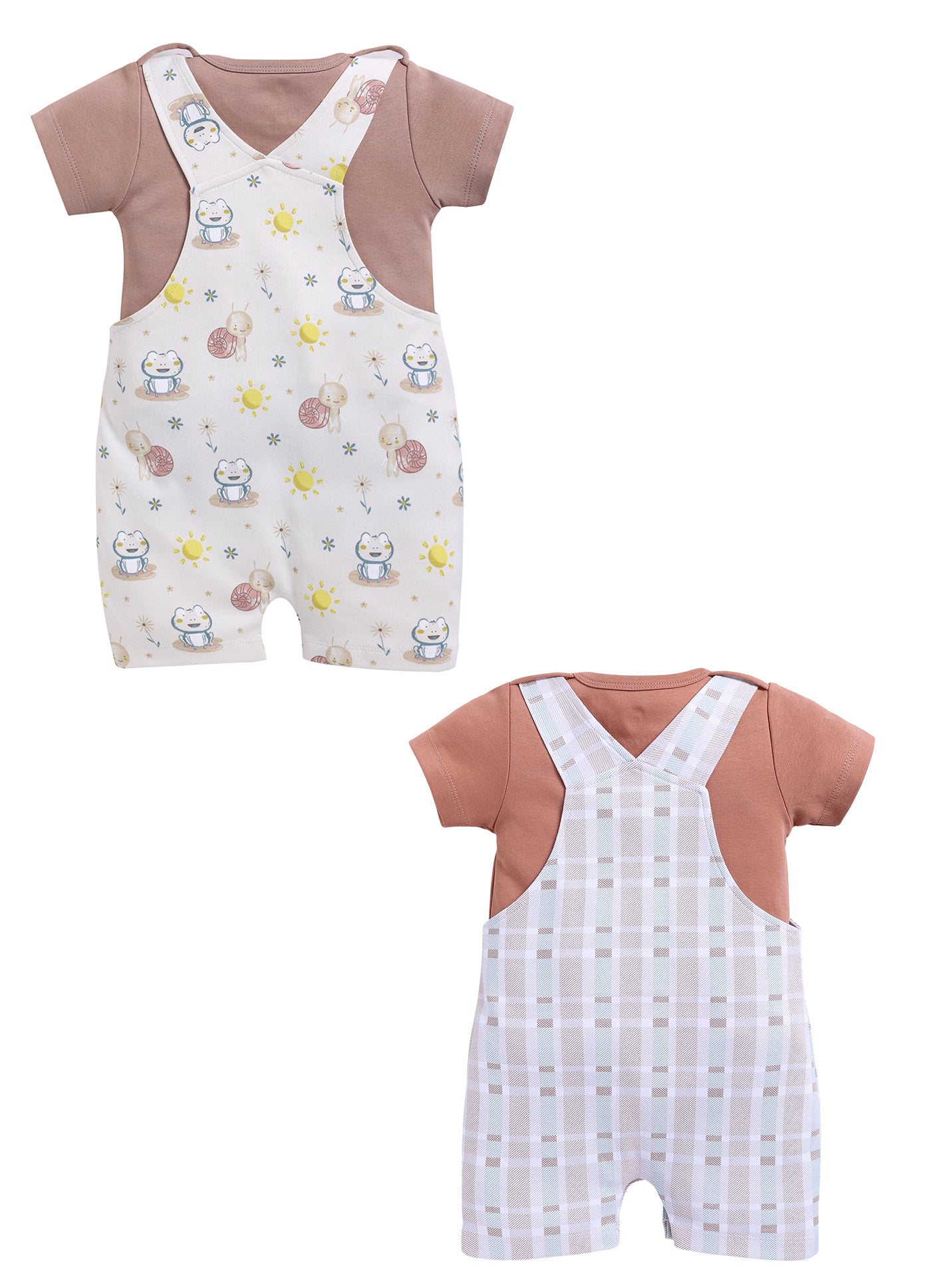 Half Sleeve Dungaree for Boys - Beige & Tan