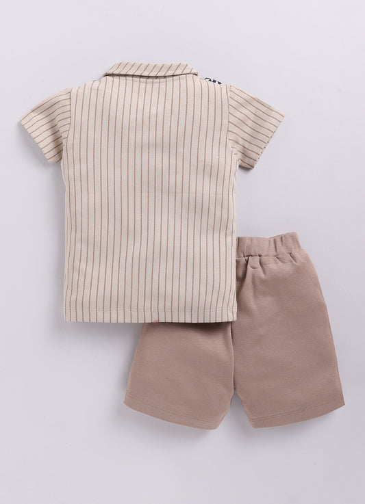 Baby Boy Collar Half T Shirt & Shorts Set-Beige