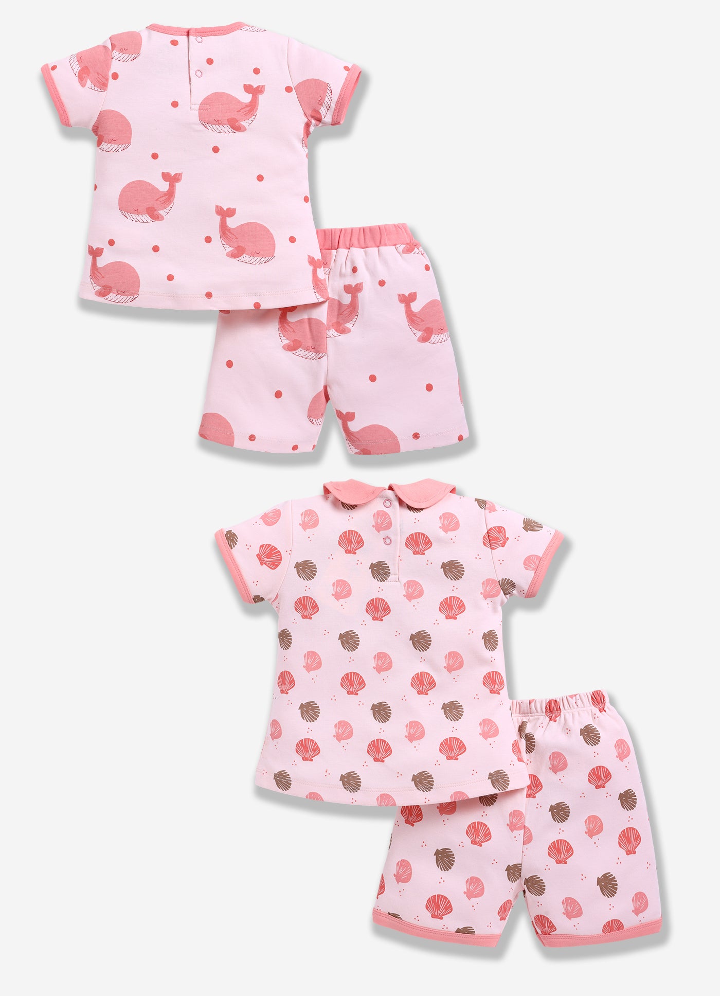 Half-Sleeve Top & Bottom For Girls - Salmon & Coral