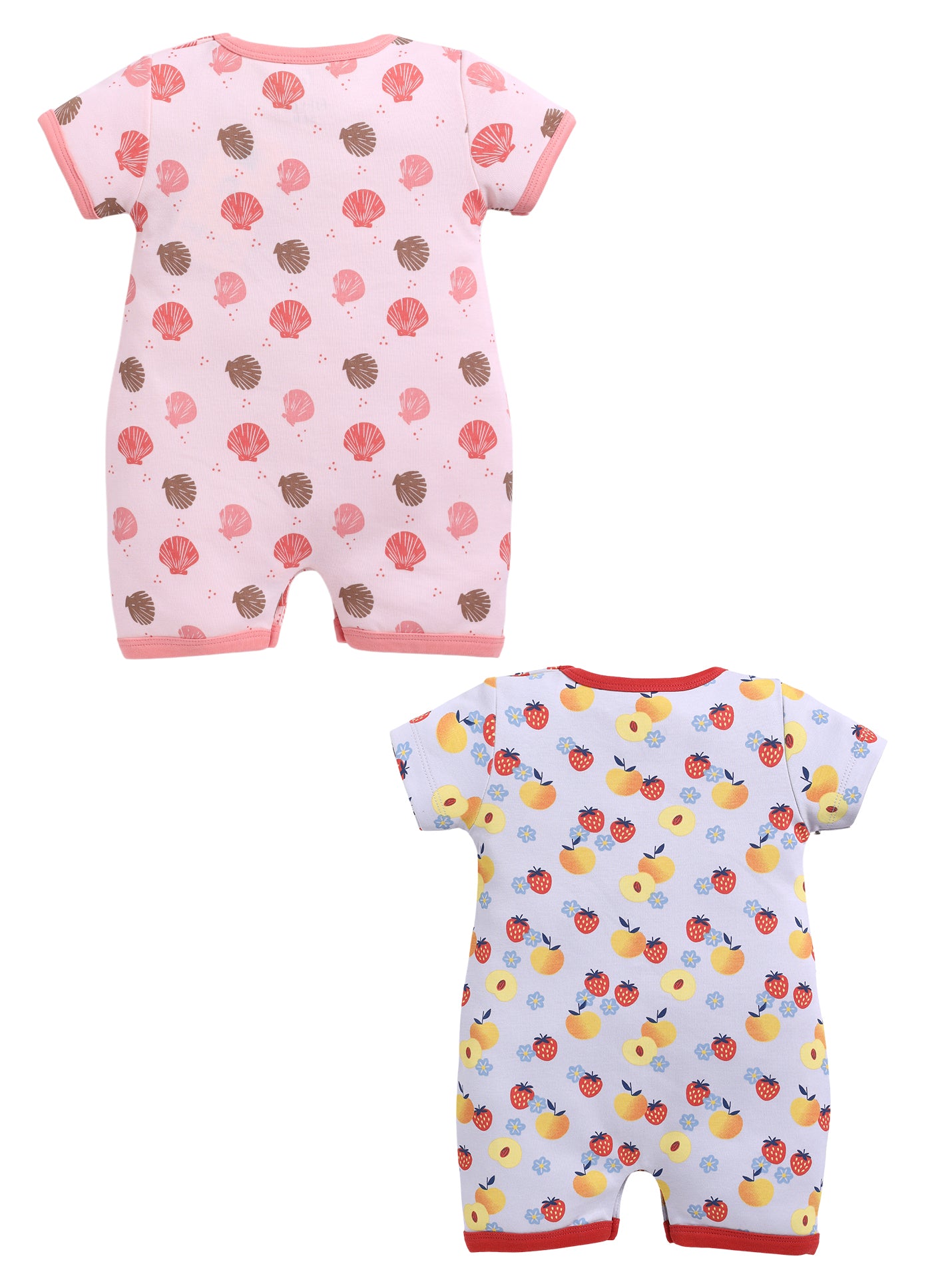 Half Sleeve Romper for Girls - Peach & Coral
