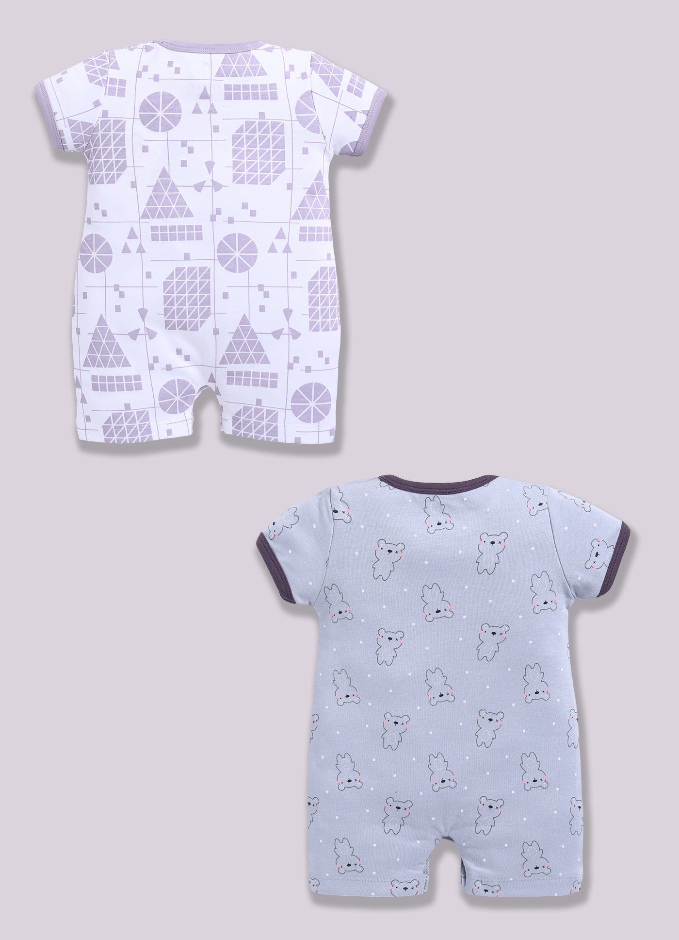 Half Sleeve Romper for Boys - Slate Grey & Off-White