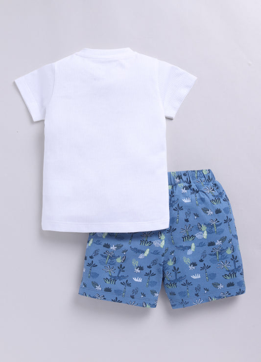 Baby Boy Happy Crocodile Printed Half T Shirt & Short Playdate Outfit-Sky