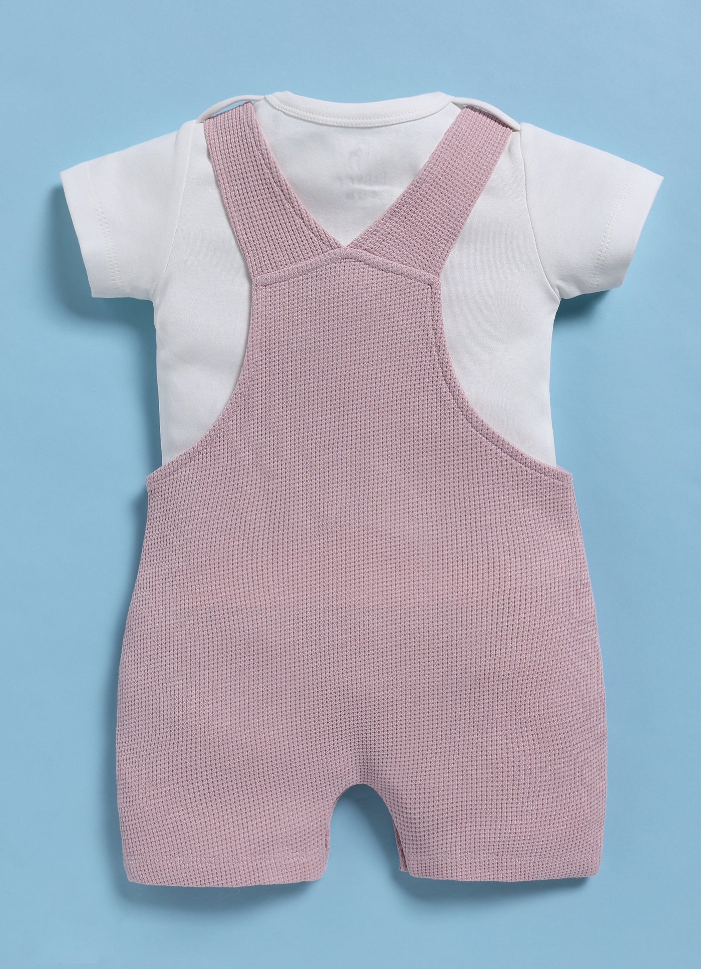 Half Sleeve Dungaree for Girls - Mauve Happy Bunny Face