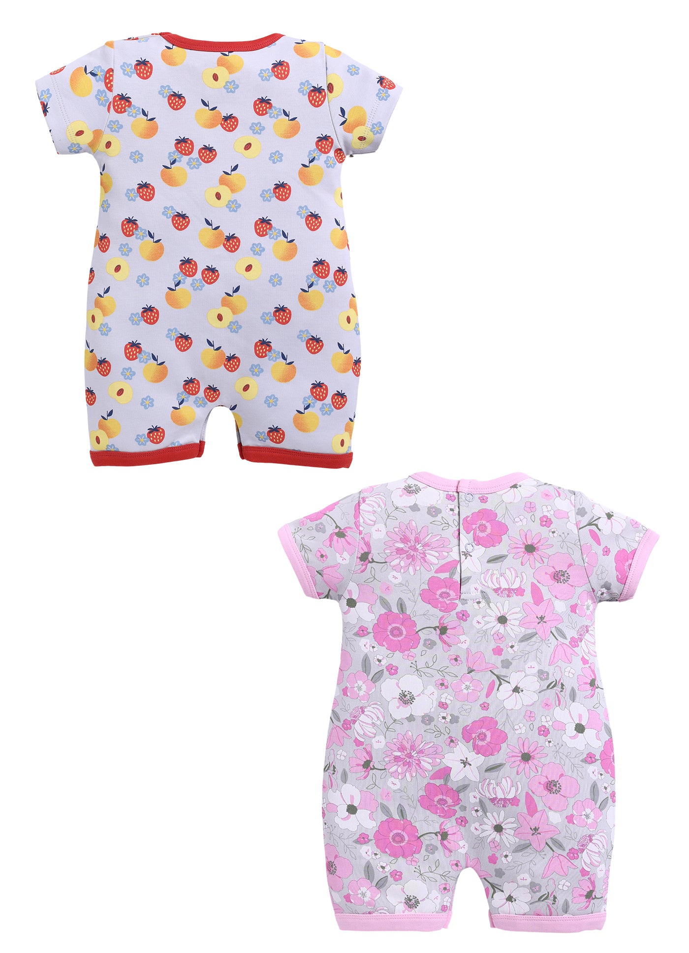 Half Sleeve Romper for Girls - Peach & Pink
