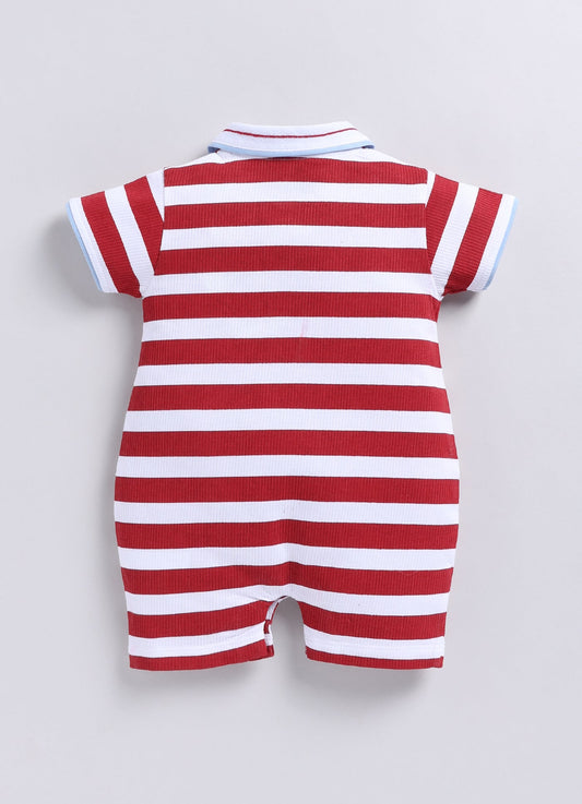 Short Sleeve Striped Polo Baby Boy Romper-Red