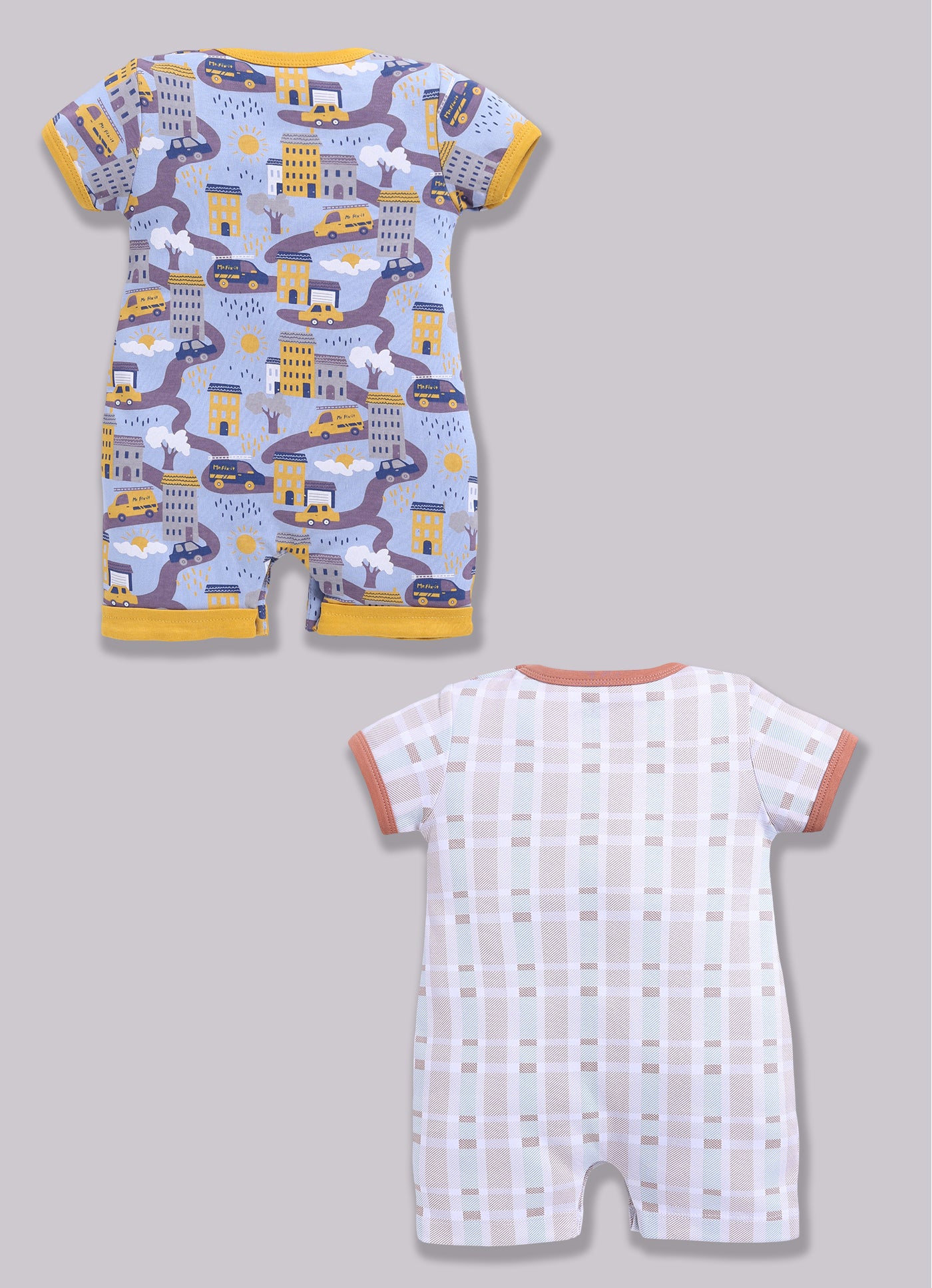 Half Sleeve Romper for Boys - Yellow & Tan