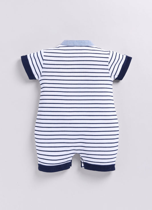 Baby Boy Striped Summer Romper - Navy