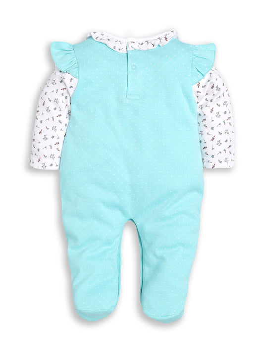 BABY GO 100% Pure Cotton Romper/Bodysuit/Sleepsuit for Baby Girls-CYAN