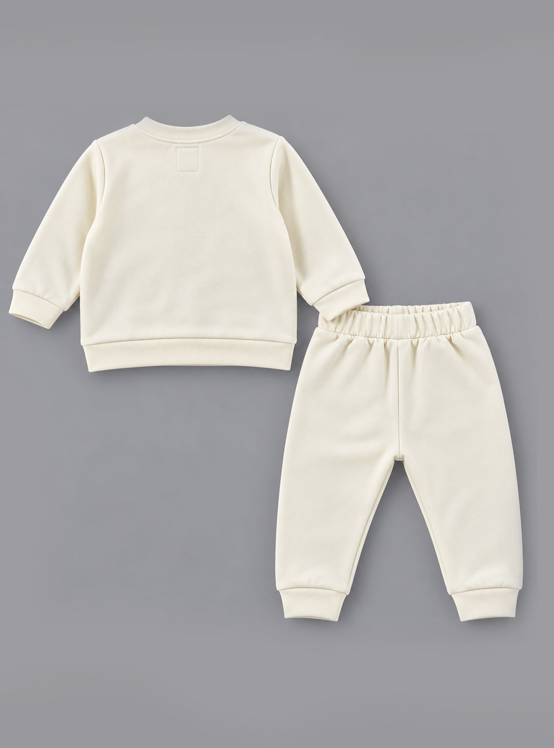 Safari Animal Embroidered Fleece-Lined Full Sleeve Top and Bottom for Boys - Off-White
