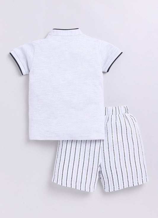 Baby Boy Blue T Shirt & Striped Short-GREY