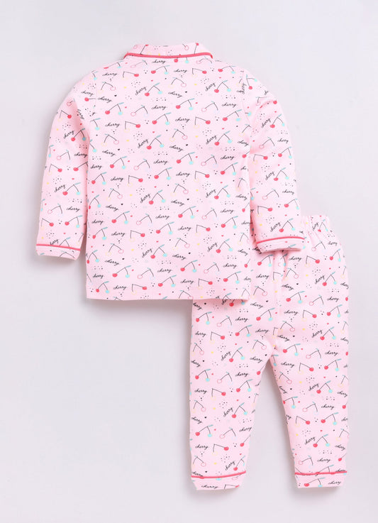 Cherry Printed Baby Girl Night Suit-PINK