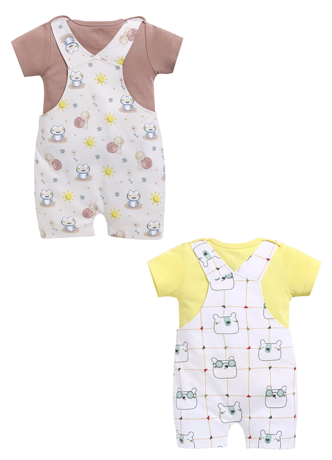 Half Sleeve Dungaree for Boys - Beige & Green