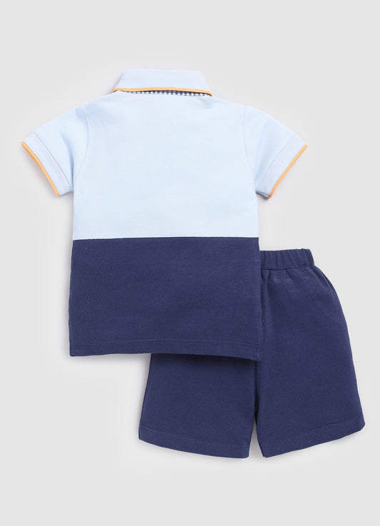 Boy's Printed T shirt with Short-Sky Blue