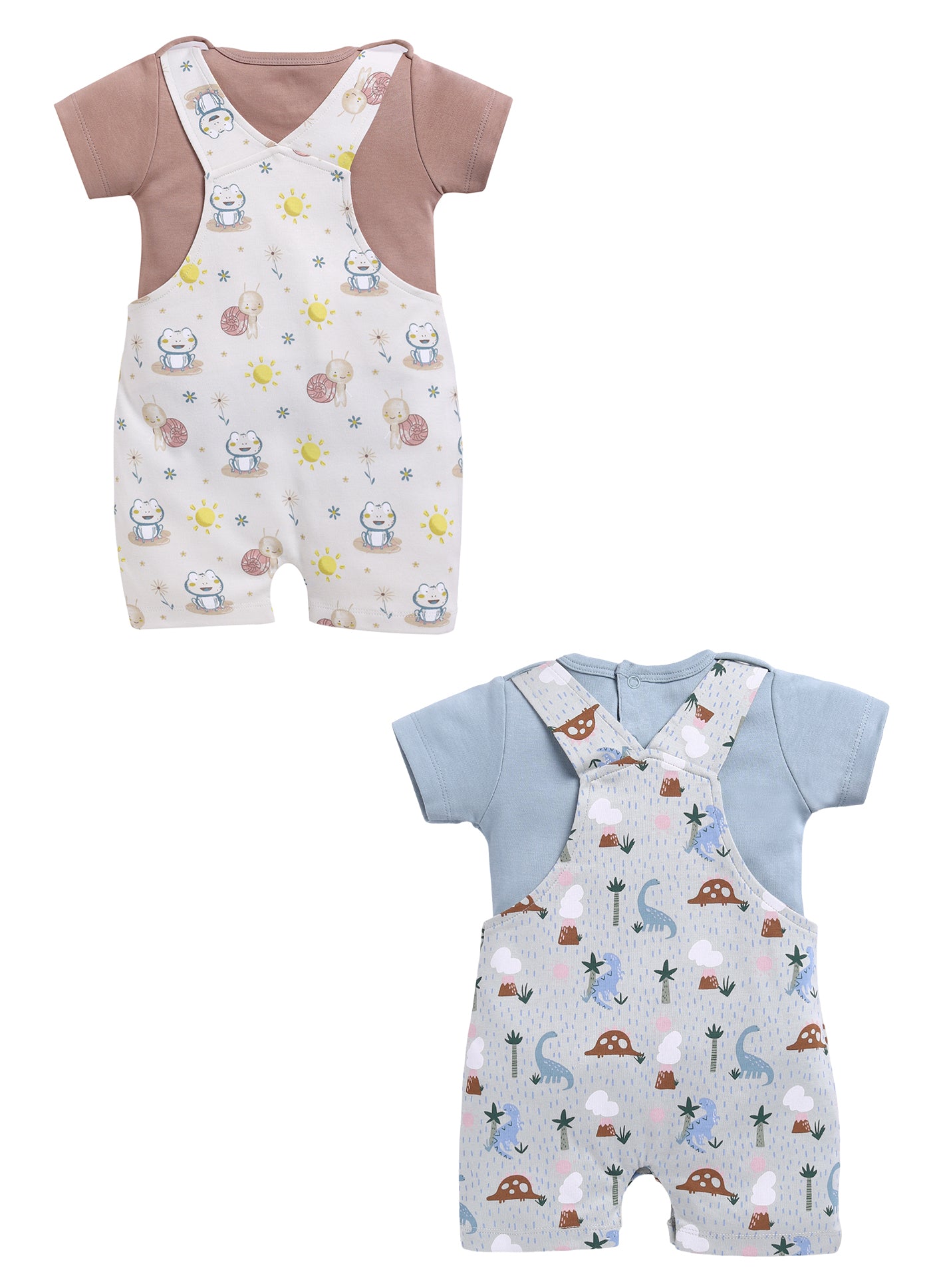 Half Sleeve Dungaree for Boys - Pista Green & Beige