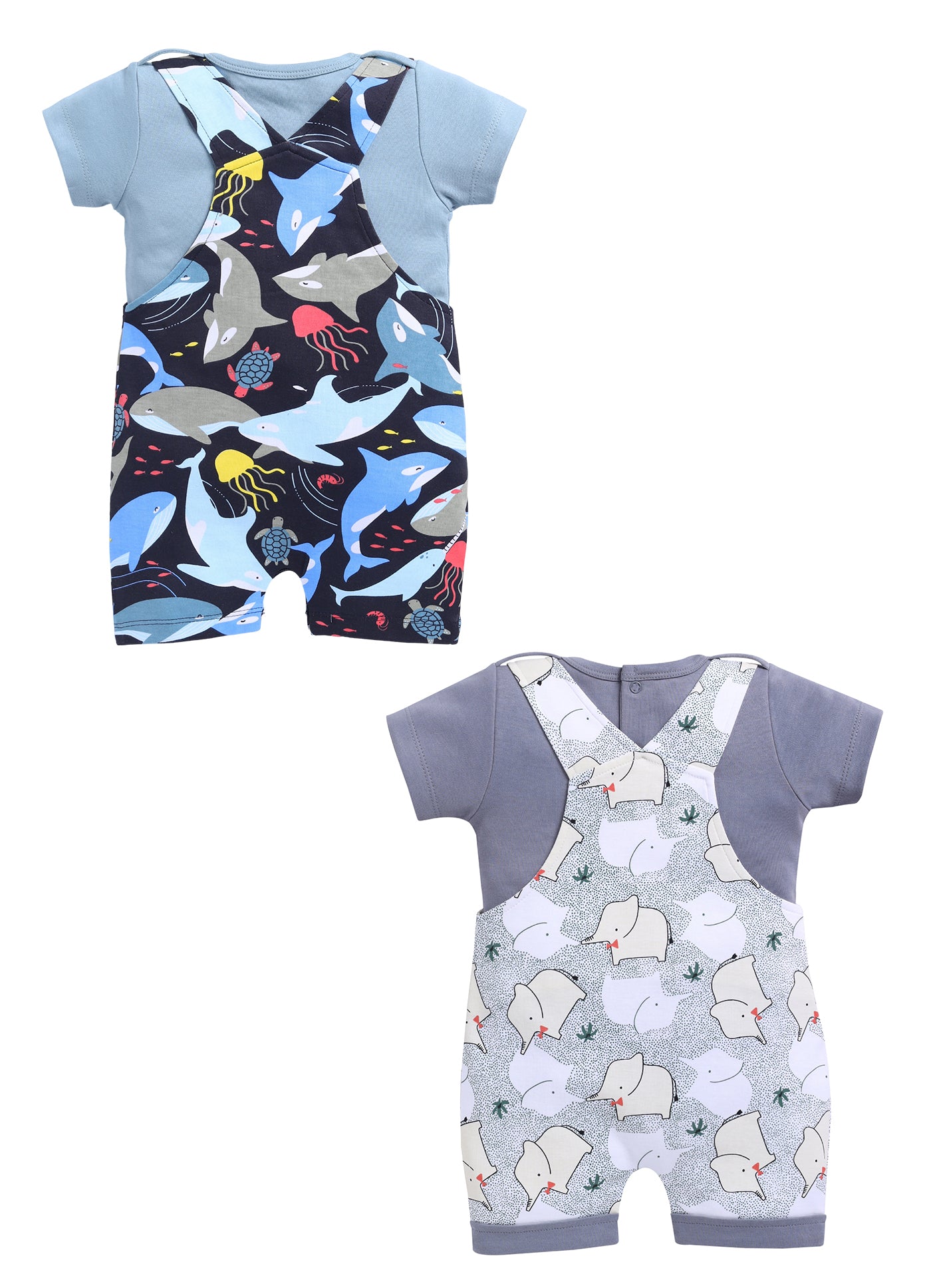 Half Sleeve Dungaree for Boys - Light Green & Navy