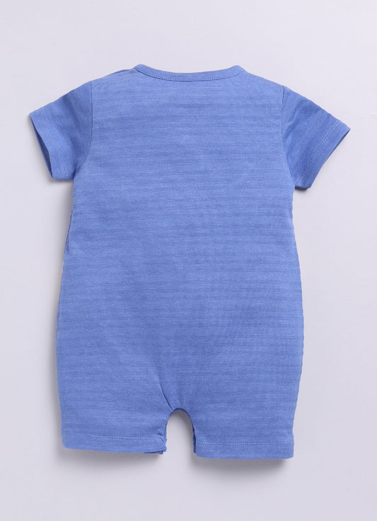 Baby Boy Short Sleeve Romper with Stripey Zebra Design-Blue