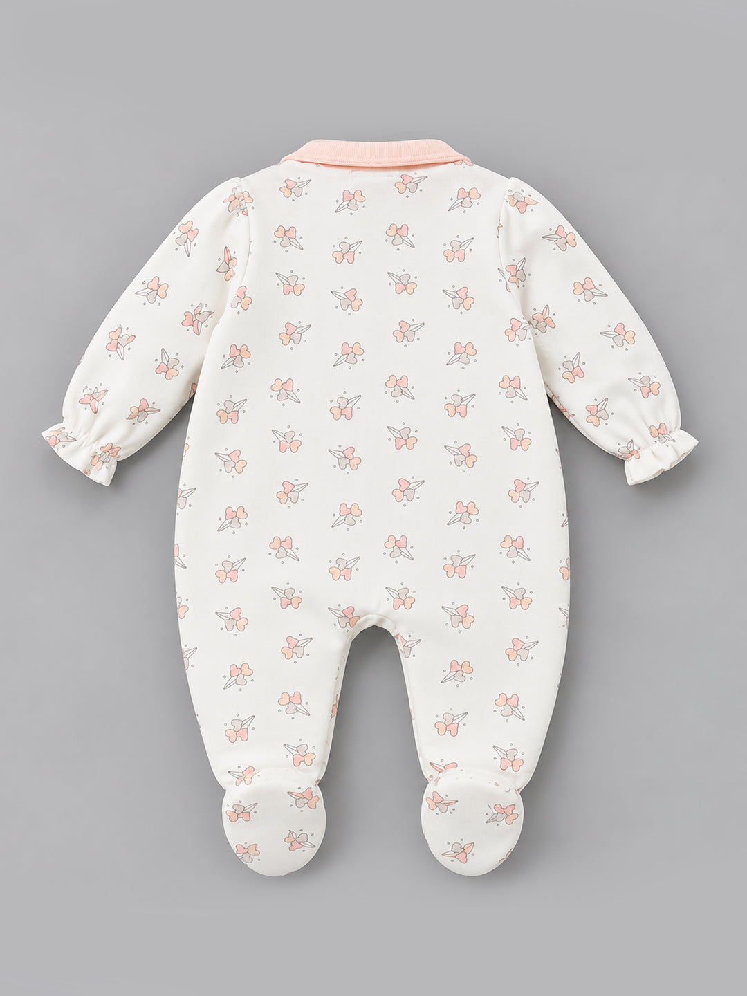 Sweet Heart Balloon Collared Full Sleeve Romper - Off-White & Pastel Pink