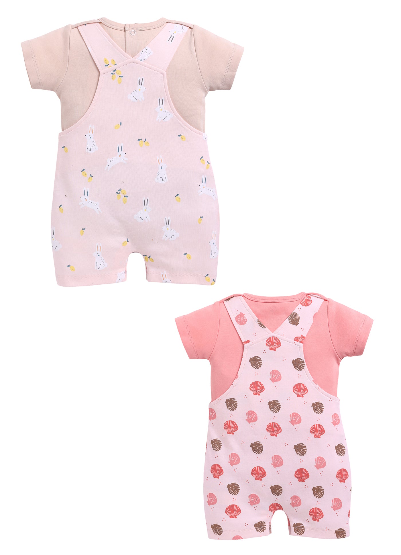 Half Sleeve Dungaree for Girls - Rose & Coral