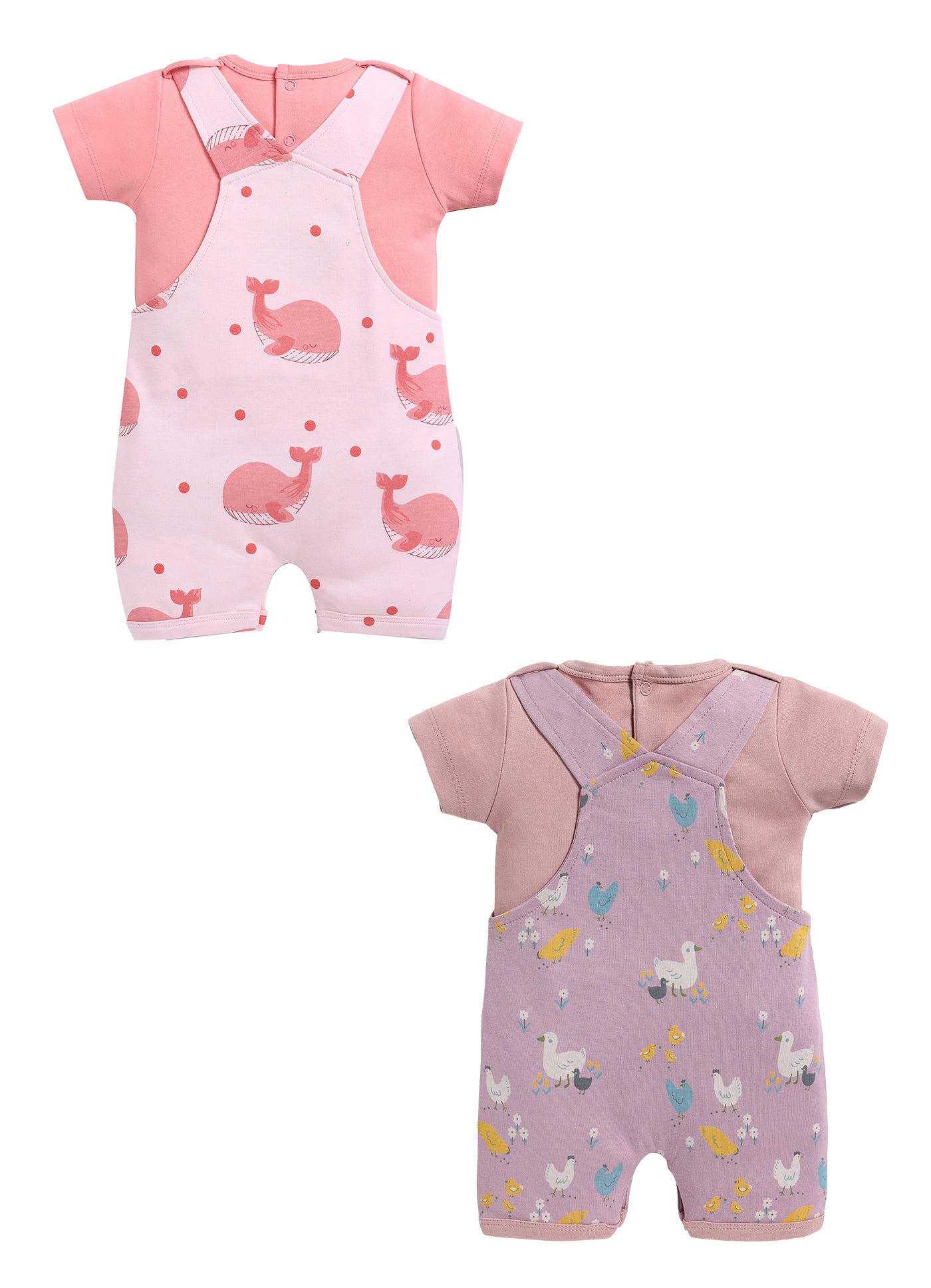 Half Sleeve Dungaree for Girls - Salmon & Stone