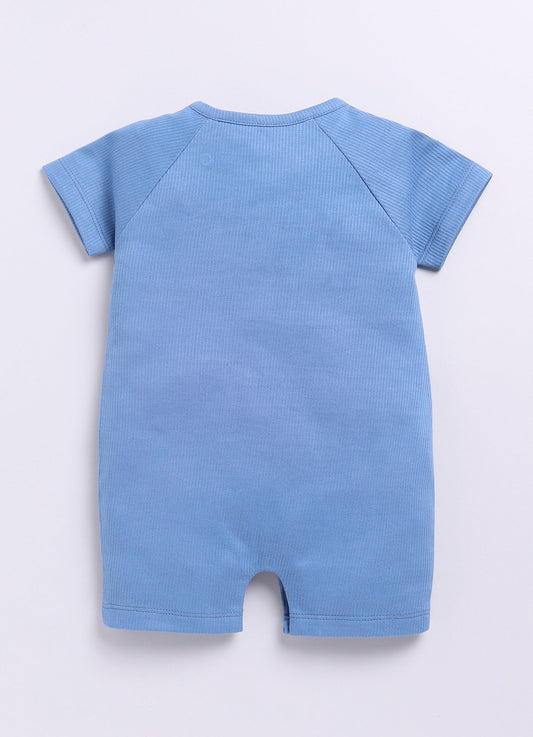 Baby Boy Short Sleeve Romper with Happy Little Bearcus-Blue