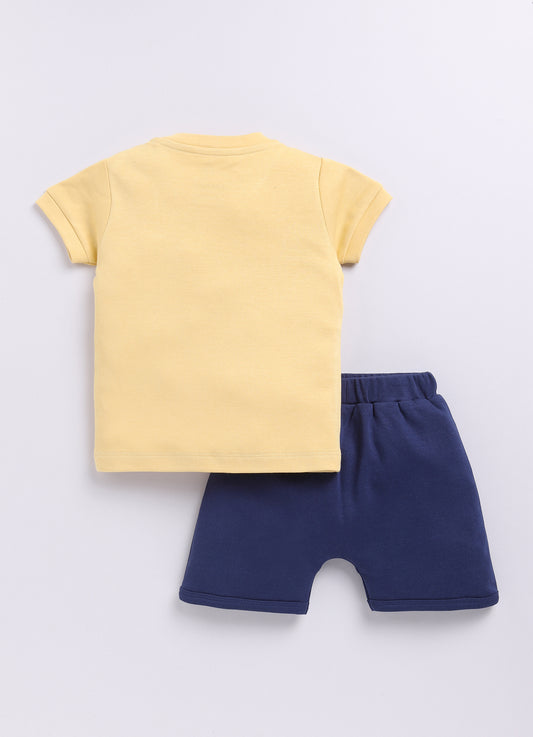 Baby Boy Dinosaur Printed Half T shirt & Short Set-Lemon
