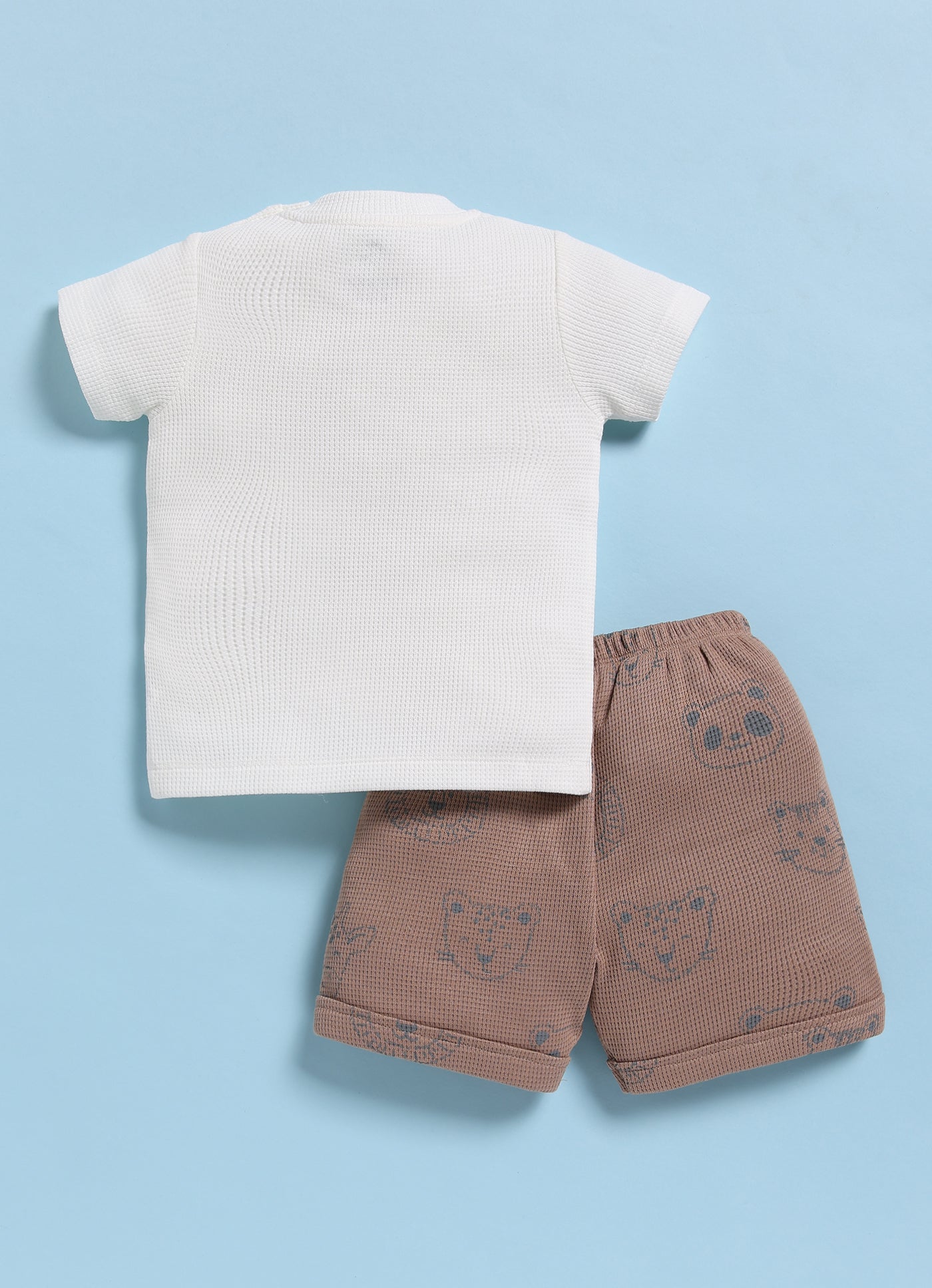 Half-Sleeve Top & Bottom For Boys - Pastel Brown Kitty
