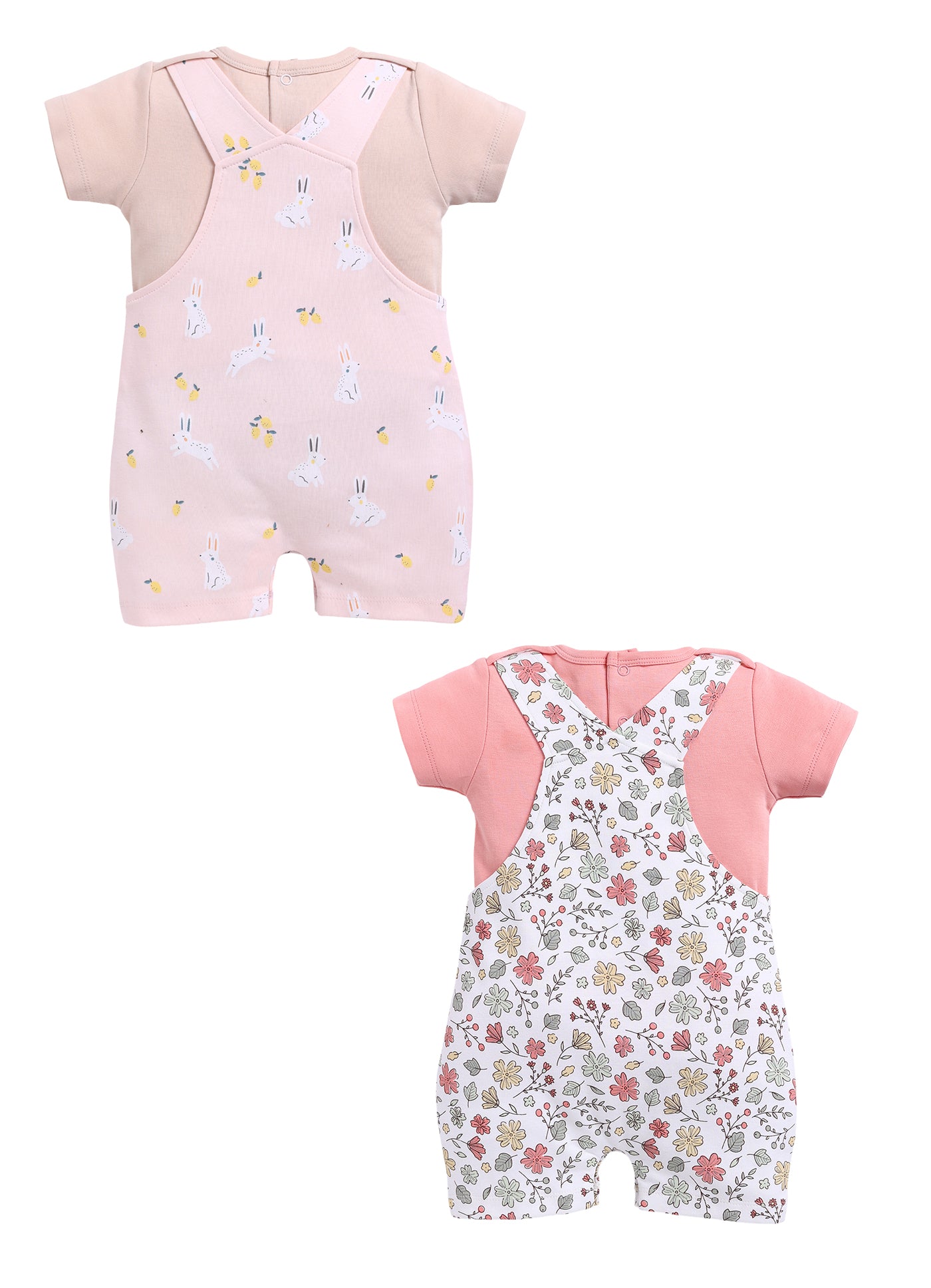 Half Sleeve Dungaree for Girls - Teal & Rose